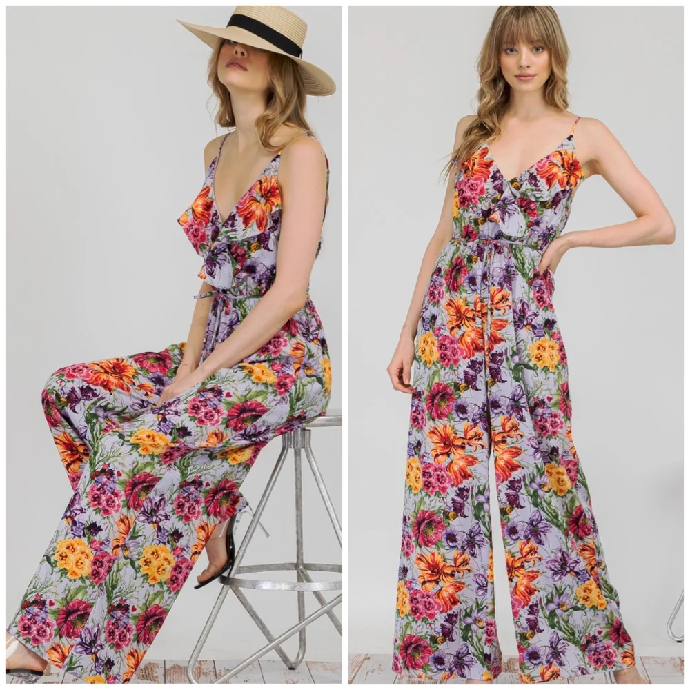 LAST 1❗️AMBITION Lavender Floral Wide Leg Jumpsuit - Picture 4 of 10